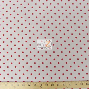 Small Polka Dot Poly Cotton Fabric - WHITE/RED Dots - Sold By The Yard - Poly Cotton - P93