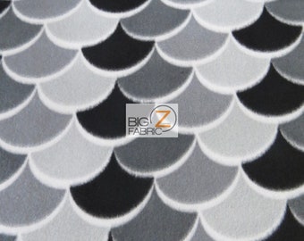 Fleece Printed Fabric - Midnight Fish Scales - Sold By The Yard Warm Blanket Decor Anti-Pill Clothing Sweaters