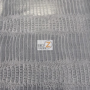 Big Nile Crocodile Faux Fake Leather Vinyl Fabric - STERLING SILVER - By Yard Embossed Upholstery Synthetic Grain