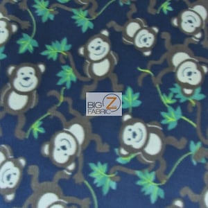 Navy Blue Vine Monkey Print Polar Fleece Fabric 60&quot; Width Sold By The Yard (67)