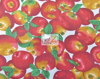 Poly Baumwolle gedruckt Stoff Obst Apfel - weiß - 58"/59" Breite verkauft Bulk-Lager (P11)