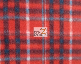 Tartan Plaid Polar Fleece Fabric - RED/SKY BLUE - 60" Width Sold By The Yard Blanket Clothing Lining