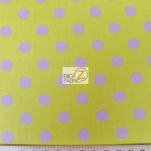 Big Polka Dot Polycotton Fabric - YELLOW/LIGHT PINK Dots - Vendu par cour - Poly Cotton
