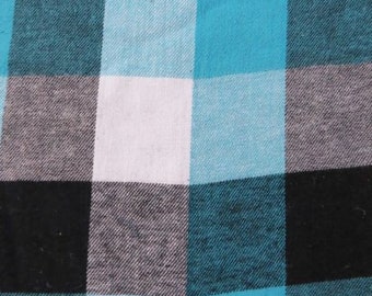 Tartan Plaid Uniform Apparel Flannel Fabric - Multi Turquoise/Black - 60" Wide By The Yard Pajamas Shirts Clothing #39