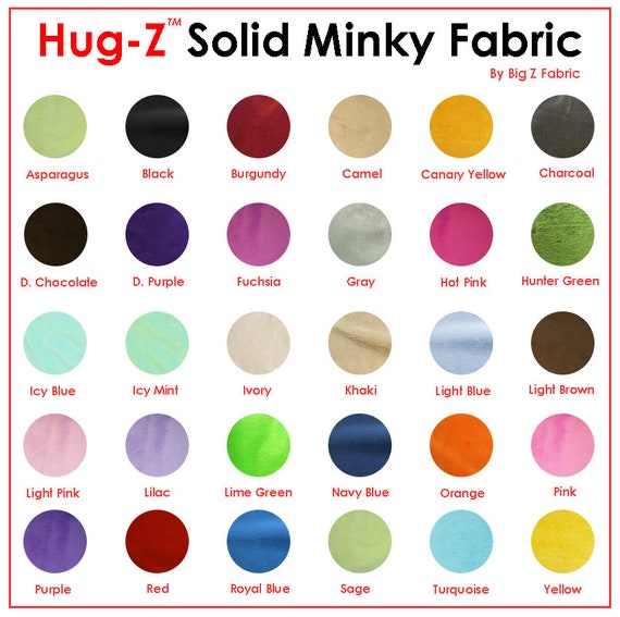 Minky Solid Baby Soft Fabric 48 COLORS 58/60 Width Sold by the Yard  Chenille Blankets Clothing Costumes Ultra Soft Smooth Cuddle 