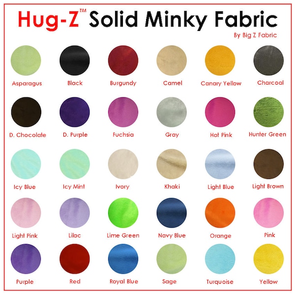 Tessuto morbido per bambini Minky Solid - 48 COLORI - Larghezza 58"/60" Venduto tagliato su misura Coperte in ciniglia Abbigliamento Costumi Coccole ultra morbide e lisce