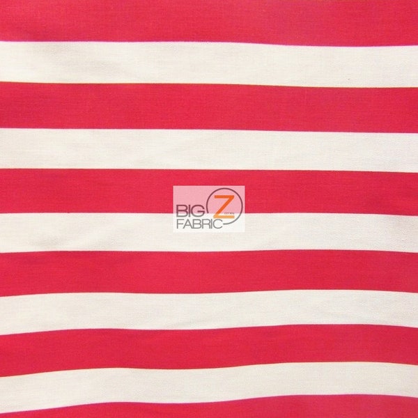 Poly Cotton 1" Stripe Fabric - Red/White - Sold By The Yard