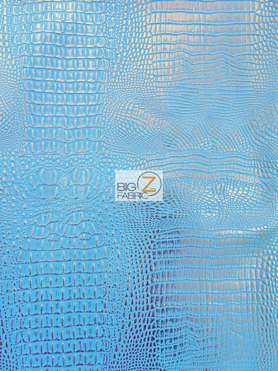 BY YARD 2 TONE Blue//Silver METALLIC AFRICAN CROCODILE EMBOSSED VINYL FABRIC