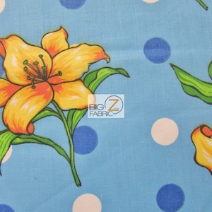 Bellflower Polka Dot Print Poly Cotton Fabric - BLUE - 58&quot;/59 » Largeur vendue par cour Decor Clothing Undergarments Floral