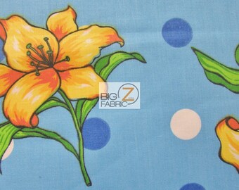 Bellflower Polka Dot Print Poly Baumwollstoff - blau - 58"/59" Breite verkauft Bulk Stock Dekor Kleidung Unterwäsche Floral