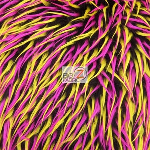 Spike Shaggy Faux Fur Fabric - BLACK / YELLOW & PINK - Sold By The Yard 60&quot; Width