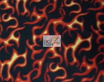 Fleece Printed Fabric Fire Flame - Black/Orange Flames - Sold By The Yard 60" Width