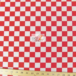 Poly Cotton Printed Fabric Square Checkered - RED/WHITE - 58&quot;/59&quot; Width Sold By The Yard (P124)