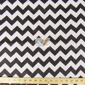 Zig Zag Chevron Polycotton Fabric - White/Black (1&quot;) - Sold By The Yard - Poly Cotton - P248