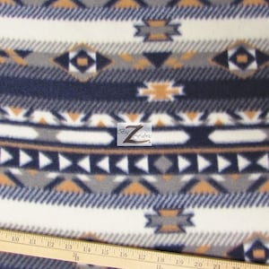 Indian Print Polar Fleece Fabric - NAVY INDIAN - Sold By The Yard 60&quot; Width (298)