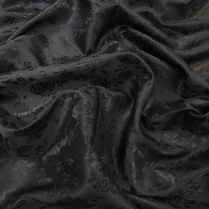 Floral Rose Jacquard Satin Fabric - BLACK - 60&quot; Width Sold By The Yard