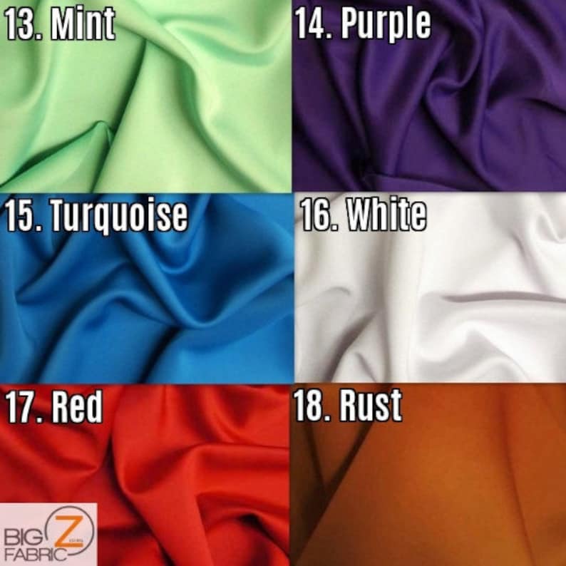 May include: A close-up of fabric swatches in various colours, including mint, purple, turquoise, white, red, and rust. The swatches are arranged in a grid pattern, with each swatch labelled with a number and colour name.
