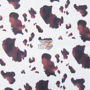 Cow Print Poly Cotton Fabric - Brown/White - Sold By The Yard Bed Spreads Shirts Pillows