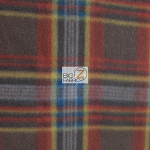 Tartan Plaid Polar Fleece Fabric - ORANGE/BROWN - 60&quot; Width Sold By The Yard DIY Blanket Clothing Lining
