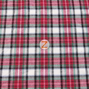 Tartán Plaid Uniforme Ropa Tela Franela - BLANCO/ROJO - 60&quot; Corte ancho a medida Camisas de pijama Ropa 8