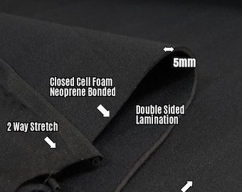BIGZFABRIC® Neoprenowa gąbka klejona wodoodporna tkanina na pianki - CZARNA 5 mm - szerokość 58"/60" cięta na wymiar Koozies Heat Insulator Pianka o zamkniętych komórkach