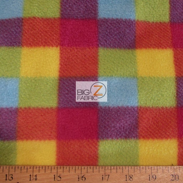 Fleece Printed Fabric - Fruity Rainbow Checkered - Sold By The Yard Warm Blanket Decor Anti-Pill Clothing Sweaters