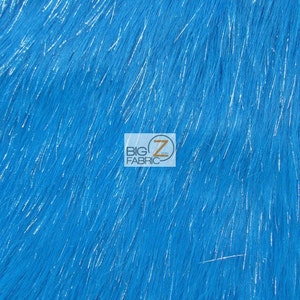 Faux Fake Fur Solid Shiny Tinsel Long Pile Fabric - TURQUOISE - Sold By The Yard 60&quot; Width