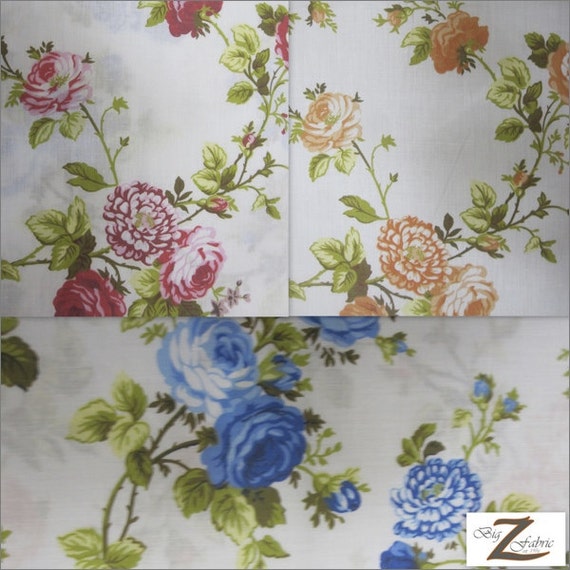 DAFFODILS FLOWER POLY COTTON PRINT FABRIC 58"/59" WIDTH SOLD BTY Red DAFFODILS FLOWER POLY COTTON PRINT FABRIC 58"/59" WIDTH SOLD BTY Red