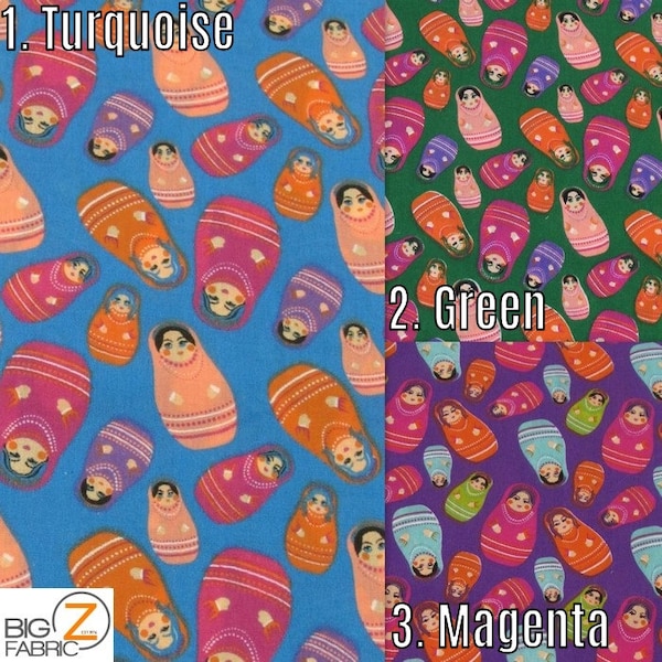 Russian Matryoshka Doll Printed Poly Cotton Fabric - 3 COLORS - Sold By The Yard DIY Essential Masks Decor Fashion Apparel