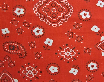 Poly Cotton Printed Fabric Paisley Bandanna - RED - 58"/59" Width Sold By The Yard