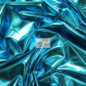 Metallic Foil Spandex Fabric - TURQUOISE - Sold By The Yard 2 Way Stretch Shiny DIY Apparel Accessories Lining