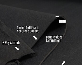 BIGZFABRIC® Neoprenowa gąbka klejona wodoodporna tkanina na pianki - CZARNA 1 mm - szerokość 58"/60" cięta na wymiar Koozies Heat Insulator Pianka o zamkniętych komórkach