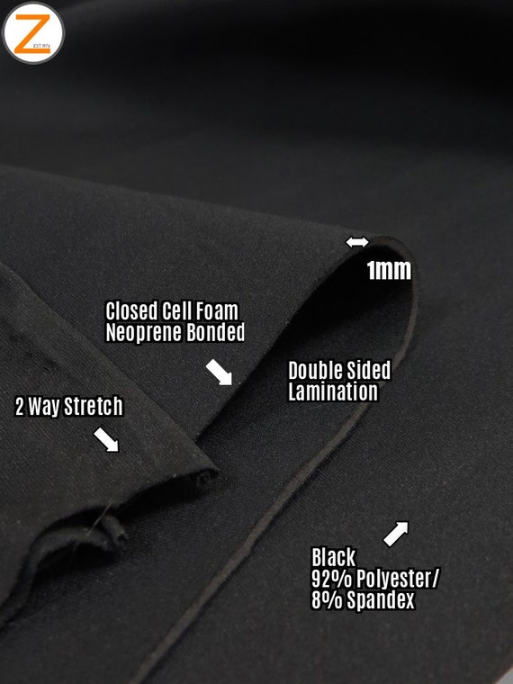 BIGZFABRIC® Neoprene Bonded Sponge Waterproof Wetsuit Fabric - BLACK 1mm - 58"/60" Width By The Yard Koozies Heat Insulator Closed Cell Foam