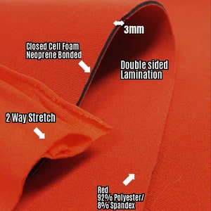 BIGZFABRIC® Neoprene Bonded Sponge Waterproof Wetsuit Fabric - Red 3mm - 58&quot;/60&quot; Width By The Yard Koozies Heat Insulator Closed Cell