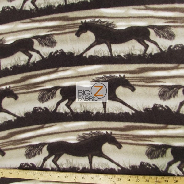 Print Polar Fleece Fabric - Running Horses Brown/Gray - Sold By The Yard 60" Width (78) DIY Baby Blankets Clothing Pajamas