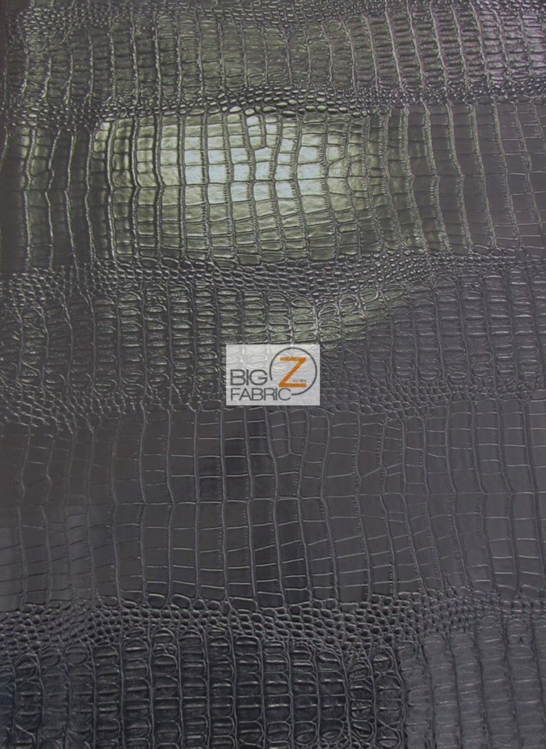 Big Nile Crocodile Faux Fake Leather Vinyl Fabric DEATH BLACK By Yard Embossed Upholstery Synthetic Grain