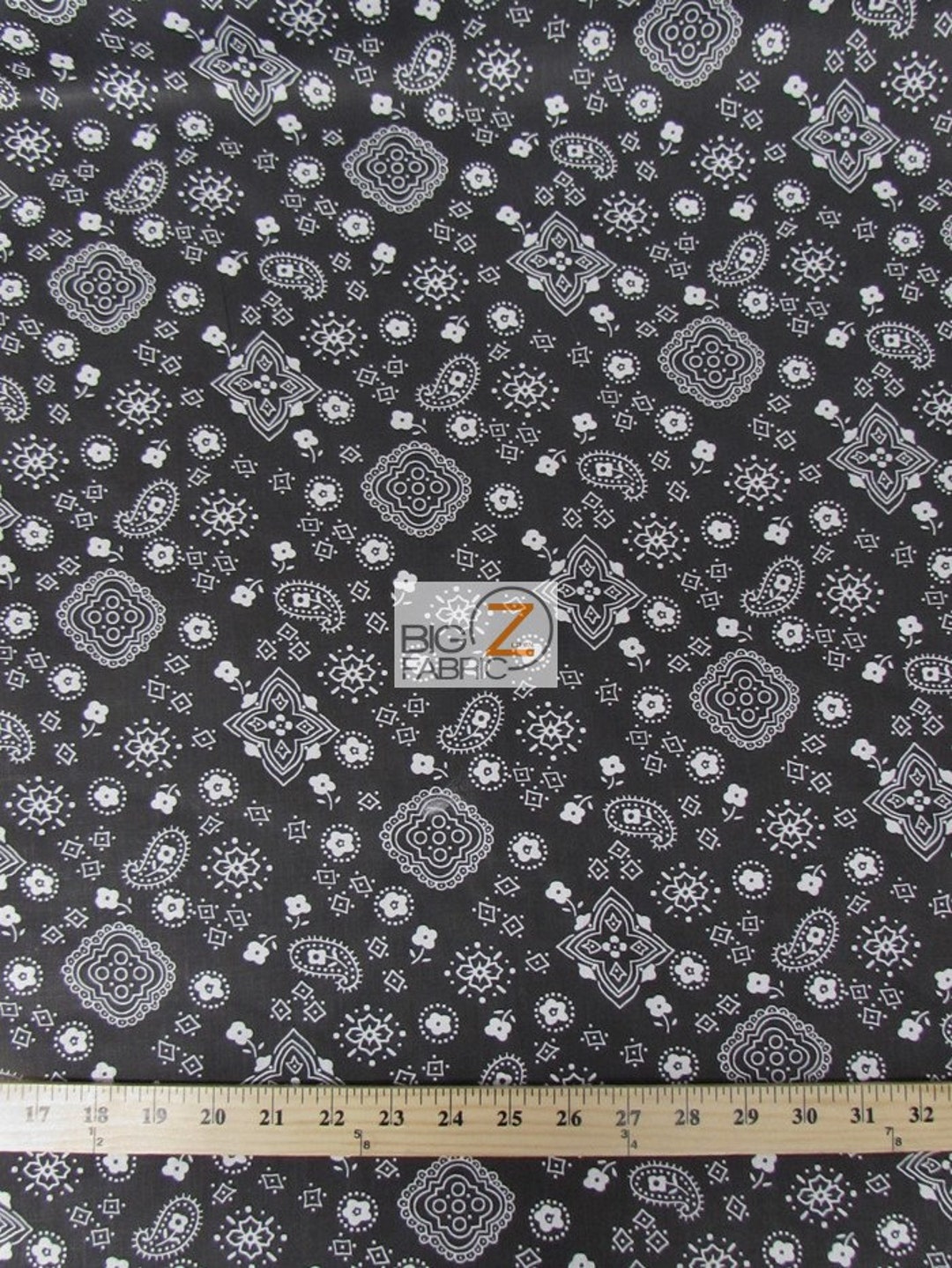 3 Yards Black Bandana Denim Fabric by the yard Printed Paisley