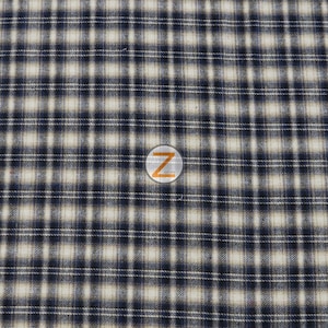 Tartan Plaid Uniform Apparel Flannel Fabric - CREAM/BLUE - By The Yard Pajamas Shirts Clothing 18
