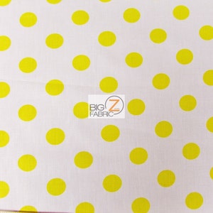 Big Polka Dot Polycotton Fabric - WHITE/YELLOW Dots - Vendu par cour - Poly Cotton