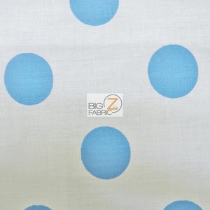 Big Polka Dot Polycotton Fabric - WHITE/TURQUOISE Dots - Vendu par cour - Poly Cotton
