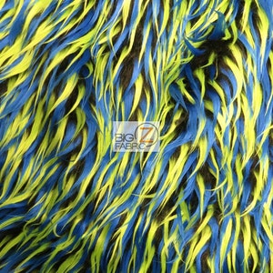 Spike Shaggy Faux Fur Fabric - BLACK / LIME & BLUE - Verkocht gesneden op maat 60 &quot;Breedte