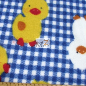 Fleece Printed Fabric - Checkered Chickens Blue - Sold By The Yard Warm Blanket Decor Anti-Pill Clothing Sweaters