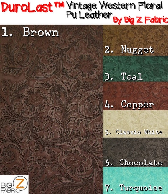 54'' Wide Faux Leather Fabric Tooled Floral Chocolate by The Yard