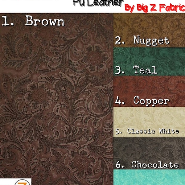 DuroLast™ Western Floral Pu Leather Fabric - 14 COLORS - By The Yard DIY Upholstery Accessories Handbags