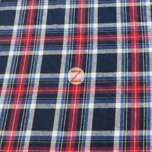 Tartan Plaid Uniform Apparel Flannel Fabric - NAVY/RED - By The Yard Pajamas Shirts Clothing #20