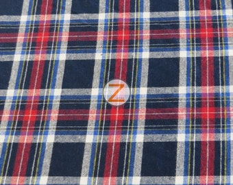 Tartan Plaid Uniform Apparel Flannel Fabric - NAVY/RED - By The Yard Pajamas Shirts Clothing #20