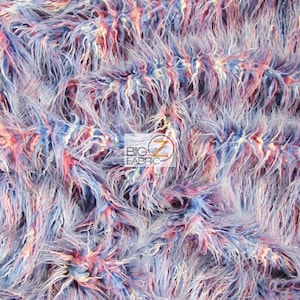 Sztuczne futro zwierzęce z długim włosiem Alaska Rainbow Fabric - RÓŻOWY/BIAŁY/NIEBIESKI - szerokość 60&quot; Sprzedawane cięte na wymiar