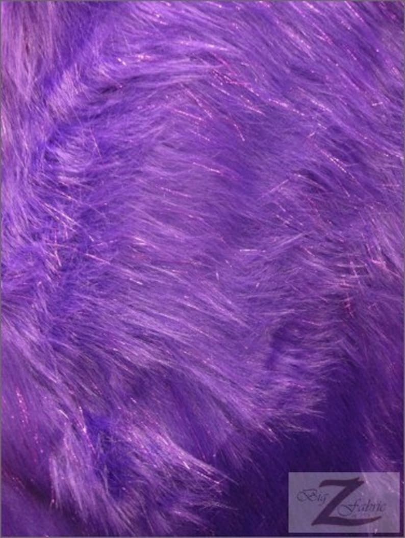 PURPLE Faux Fake Fur Solid Shiny Tinsel Long Pile Fabric Sold By The Yard 60 Width