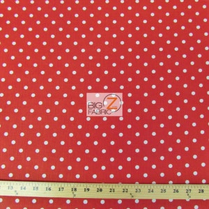 Small Polka Dot Poly Cotton Fabric - RED/WHITE Dots - Sold By The Yard - Poly Cotton - P92