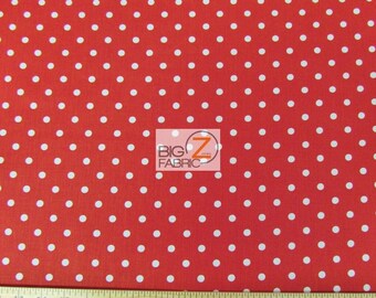 Pequeño Polka Dot Poly Tela de Algodón - Puntos ROJO/BLANCO - Vendido cortado a medida - Poli Algodón - P92